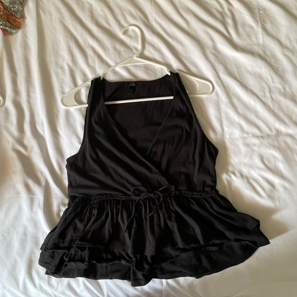 J. Crew Black Medium Peplum V-Neck Top